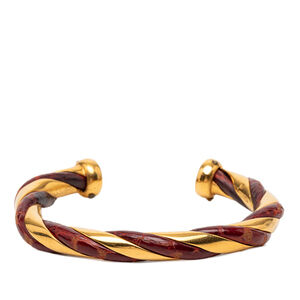 Pre-Loved Hermes Gold Plated and Leather Twisted Cuff Bracelet